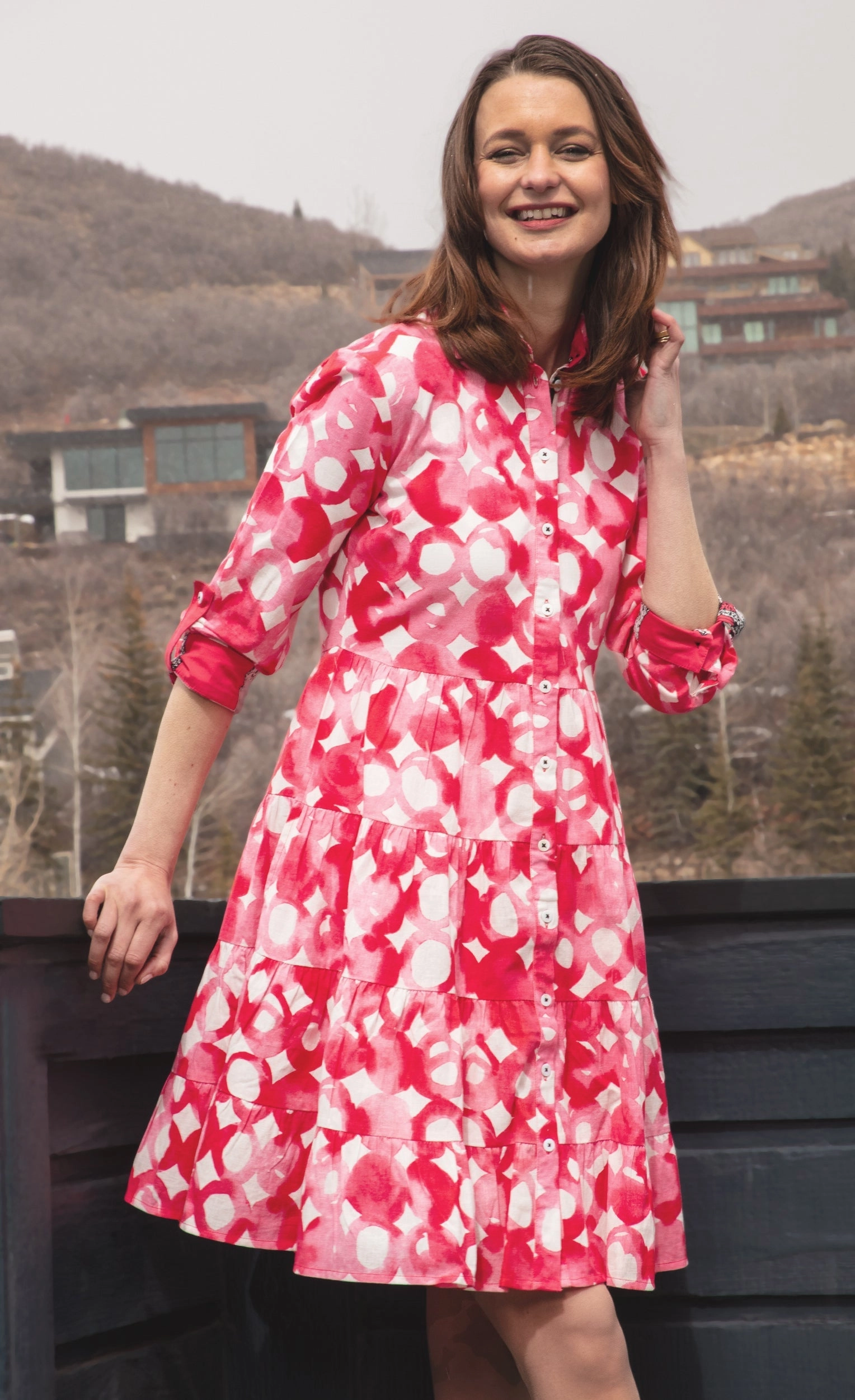 Delray Dress - Pink Watercolor Print Day Magic Wrinkle-Resistant