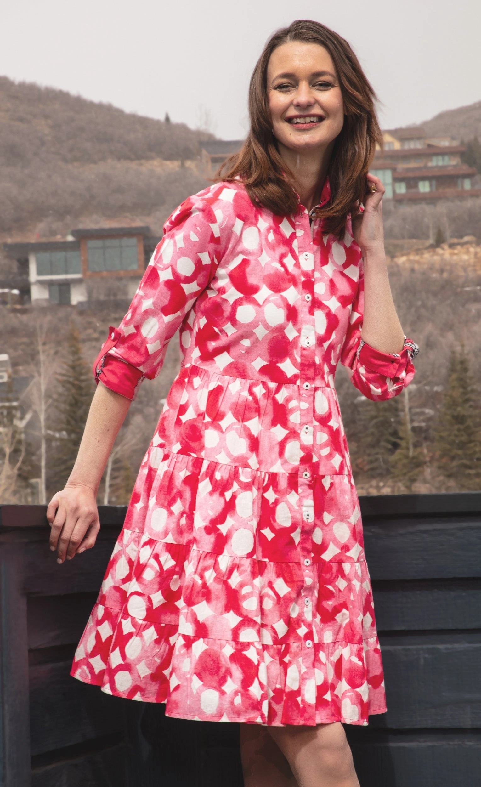 Delray Dress - Pink Watercolor Print Art Inspired Elegant Silhouette