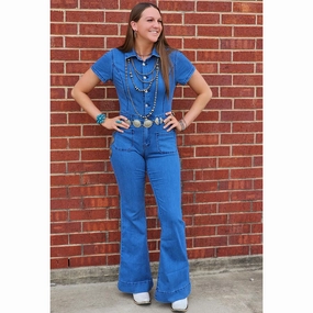 Hypoallergenic Lining Lightweight Weave Material Denim Button Jumpsuit