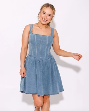 Denim Charm Mini Sundress Collar Accent