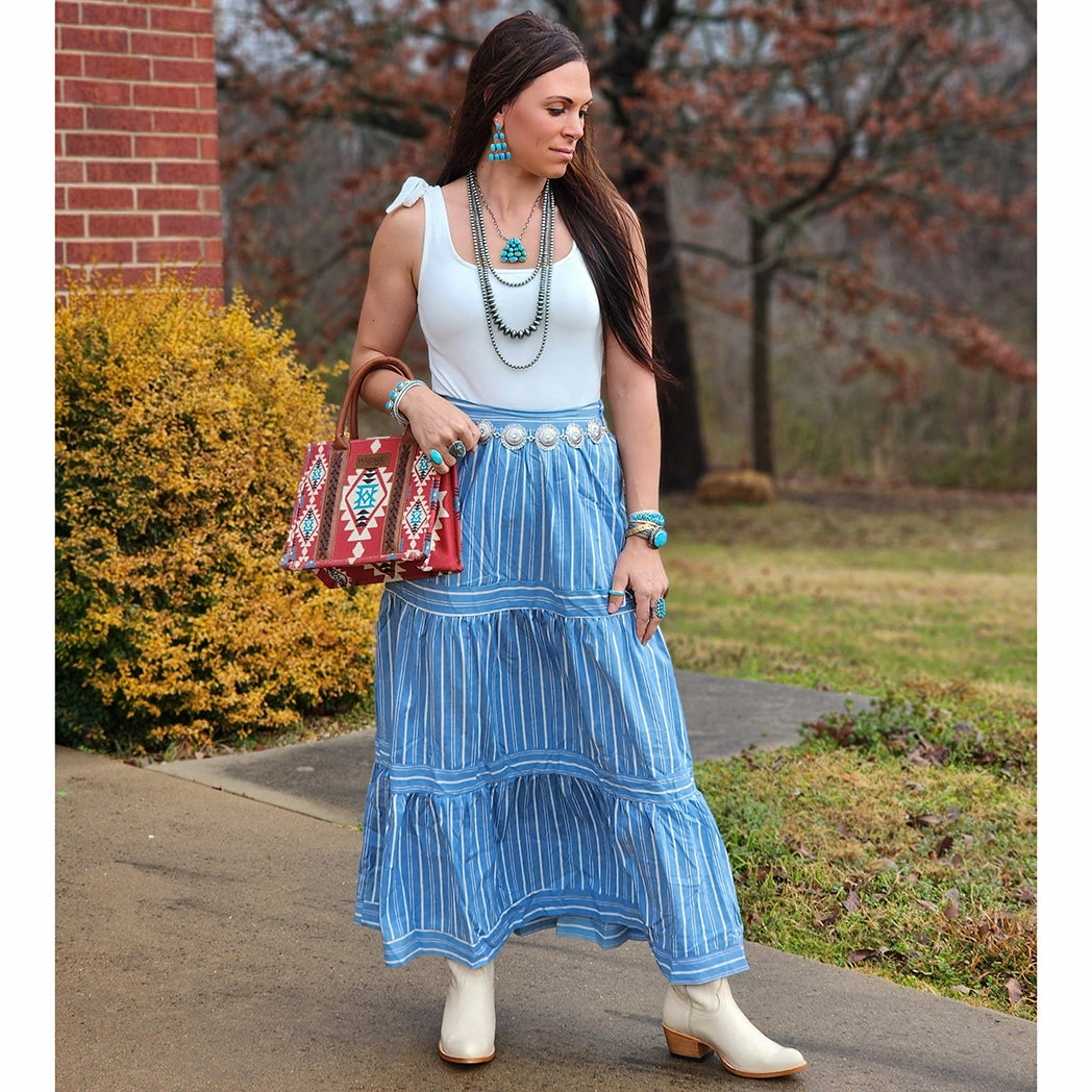 Smooth Lines light layering Denim Stripe Midi Skirt w/ Pockets