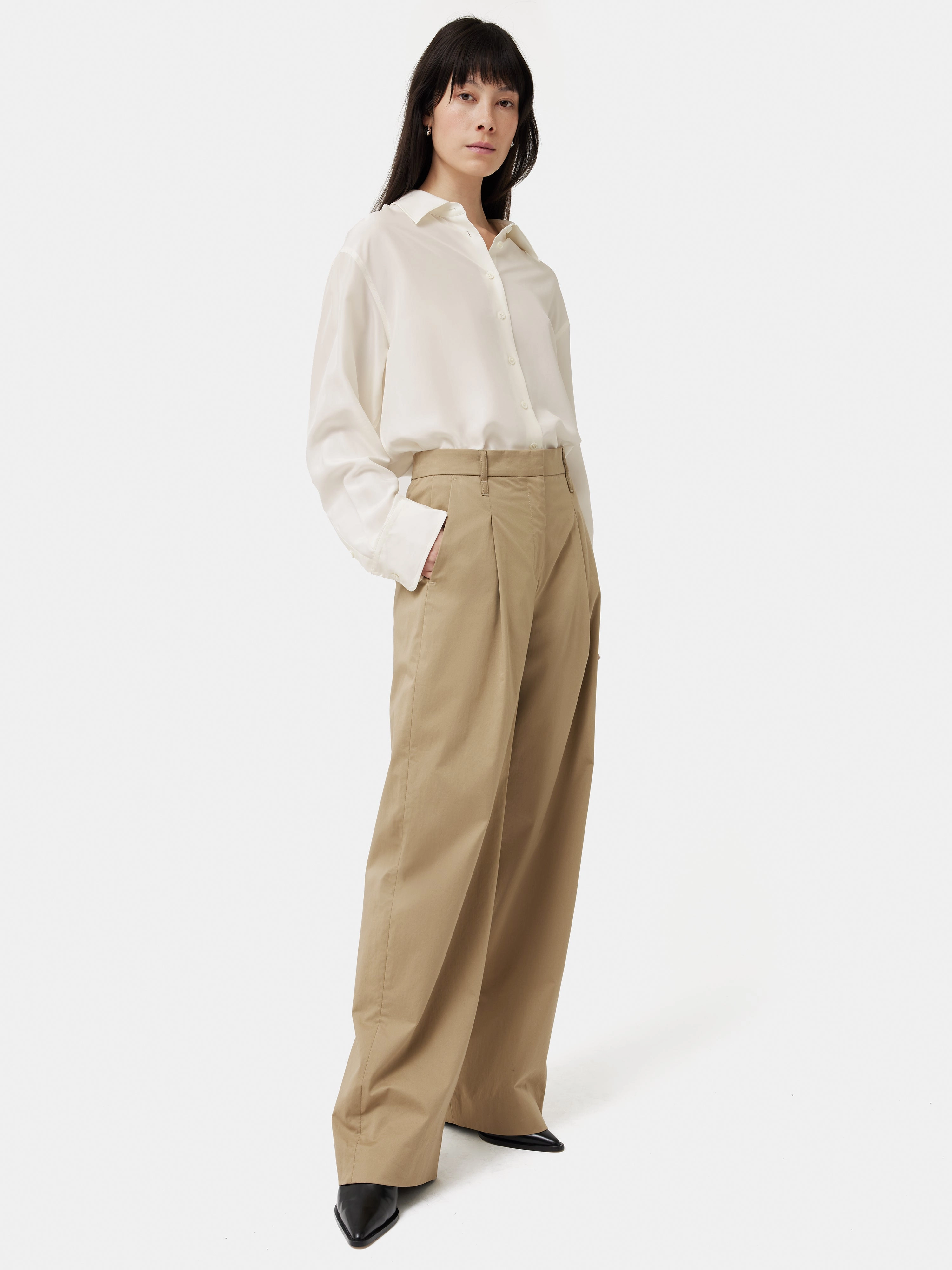 Designer Piece Silk Habotai Relaxed Shirt | Ivory Tear Resistant Material Washable fabric