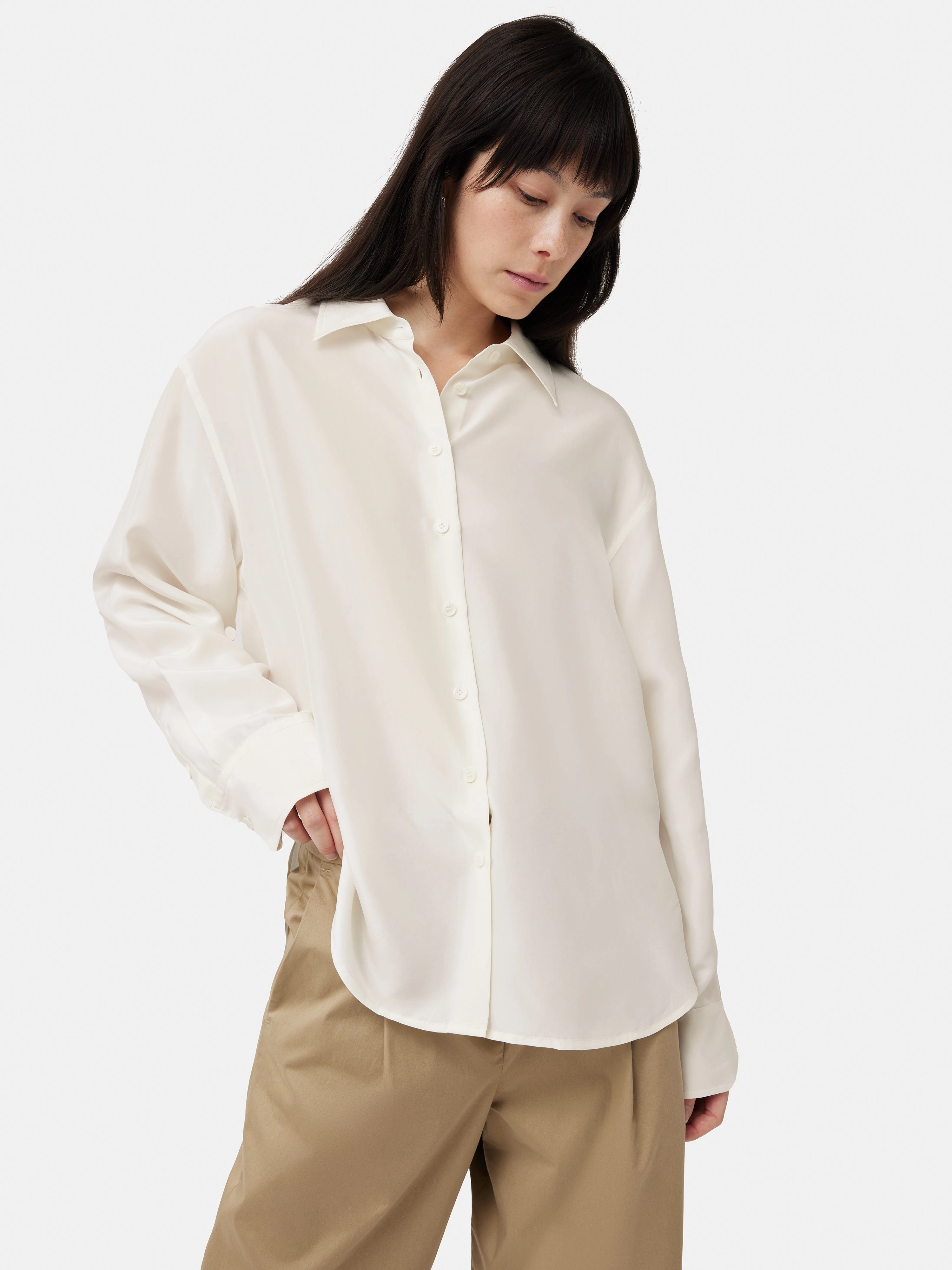 Designer Piece Silk Habotai Relaxed Shirt | Ivory Fashion Fusion