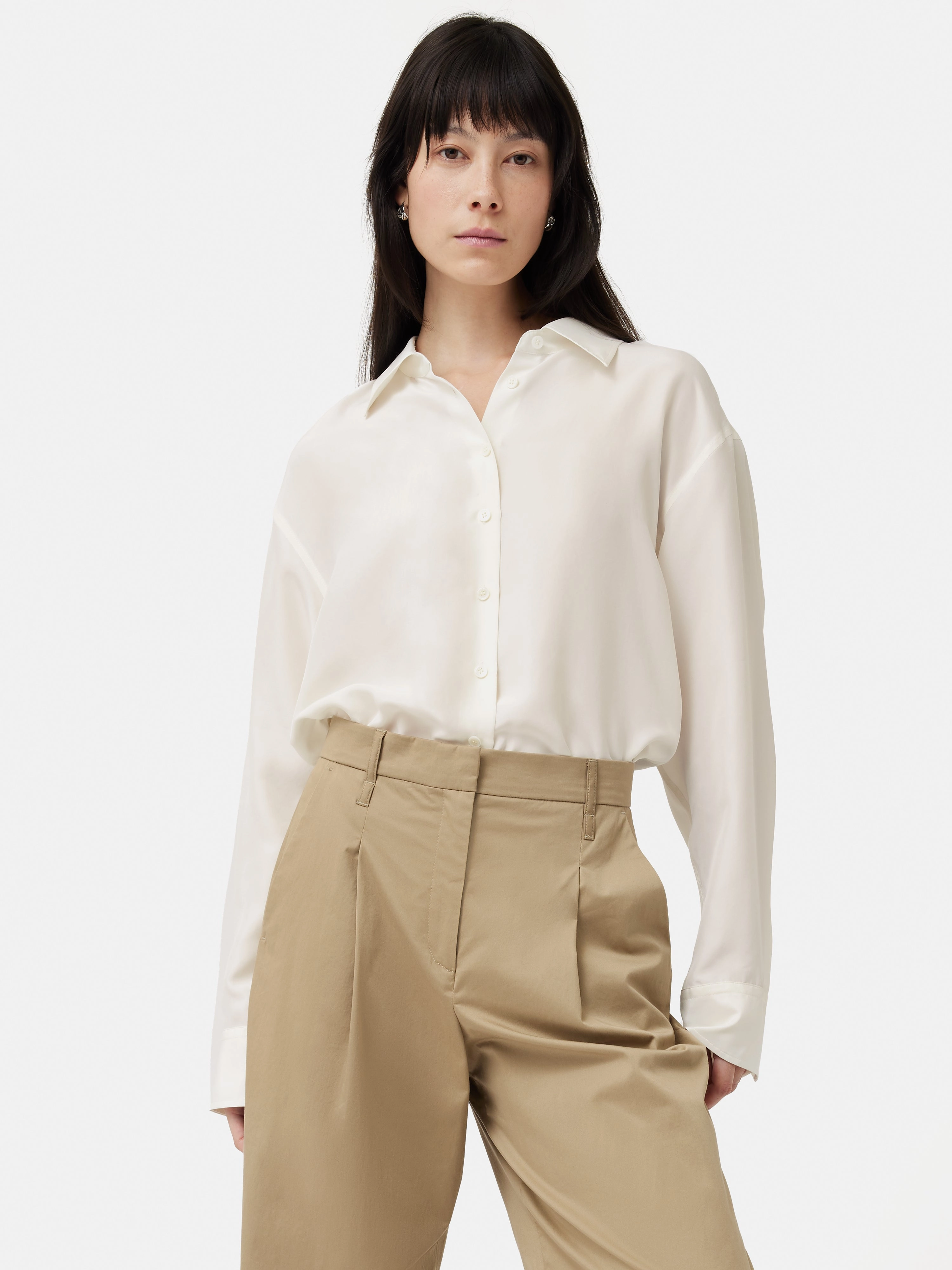 Designer Piece Silk Habotai Relaxed Shirt | Ivory Figure Flattering