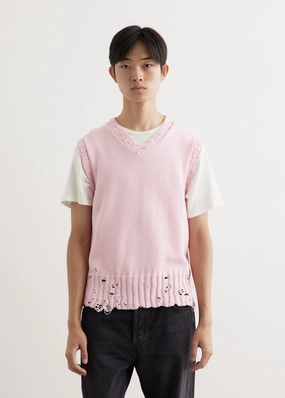 Destroyed Knit Vest popular among middle - aged people muted tone