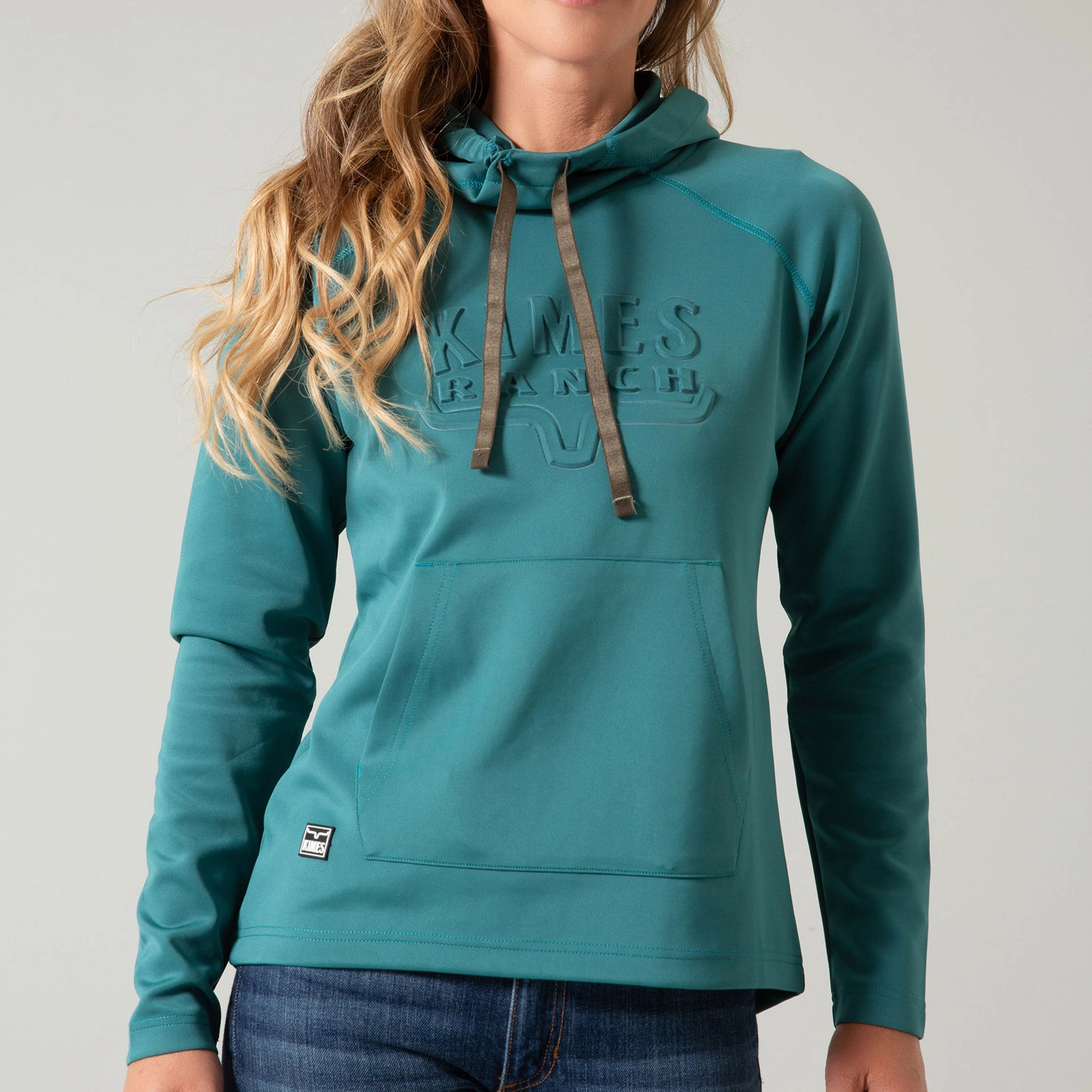 Kimes Women's Teal Embossed Kimes Hoodie Soft Interior Brushing AdjustableCuffs