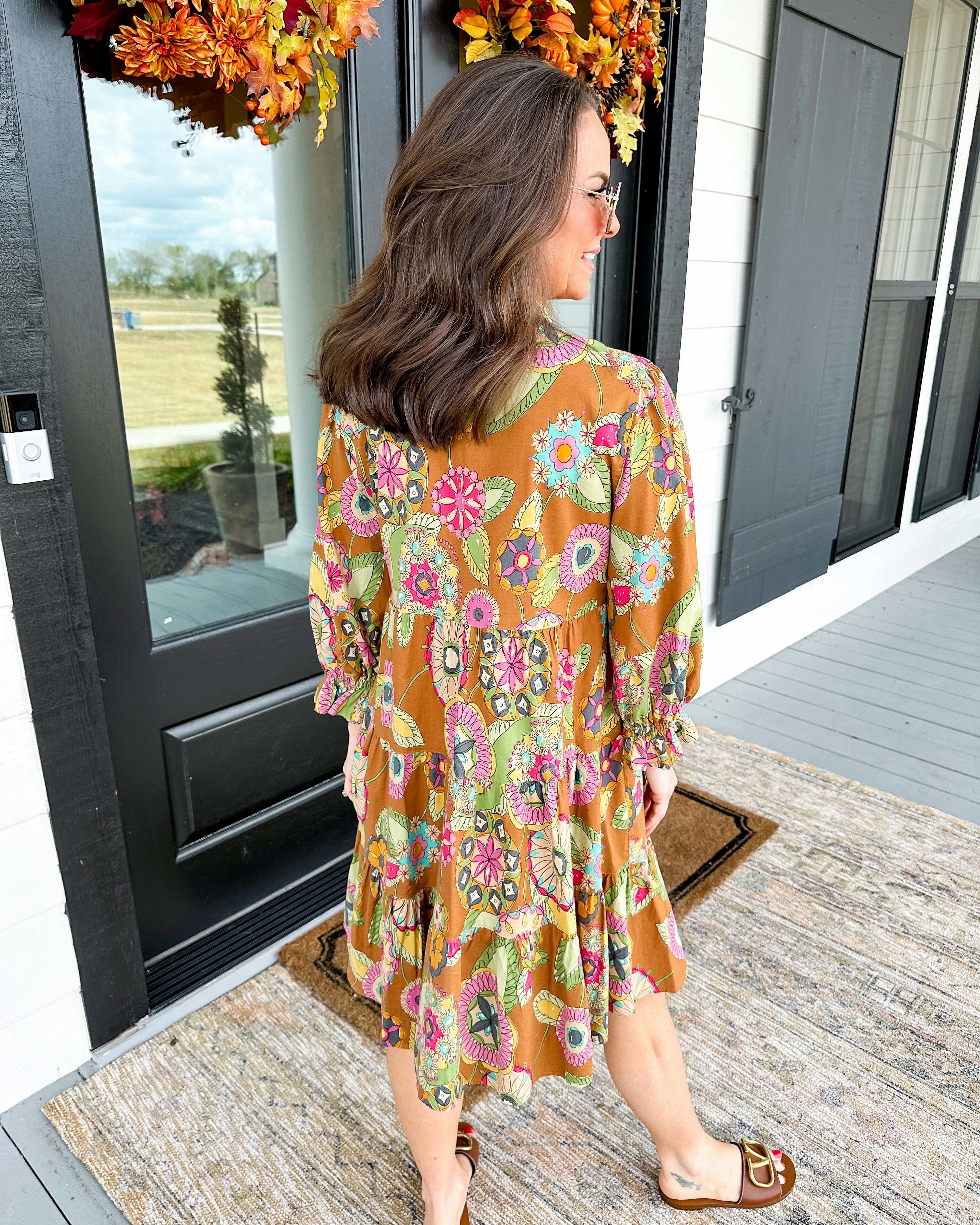 Earthy Hue Chic Harmony Autumn Tiered mini Dress in Caramel