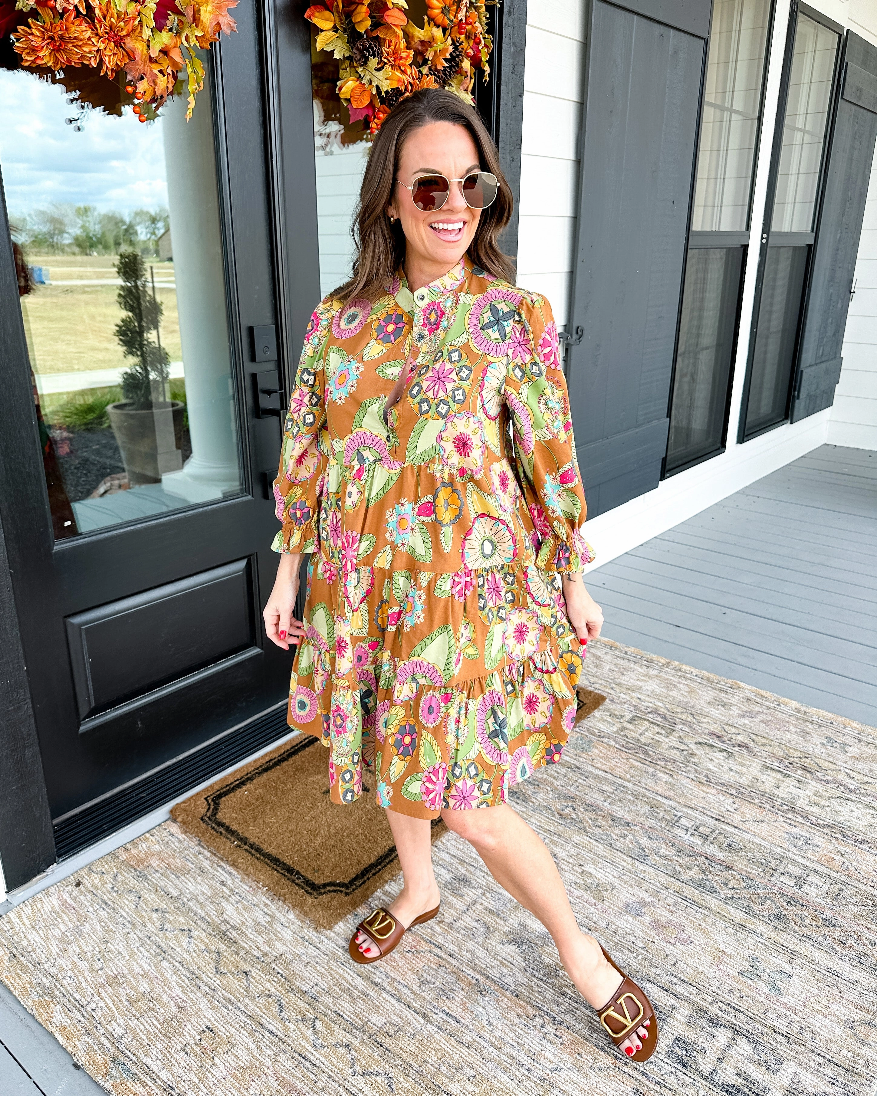 Casual weekend dress Autumn Tiered mini Dress in Caramel