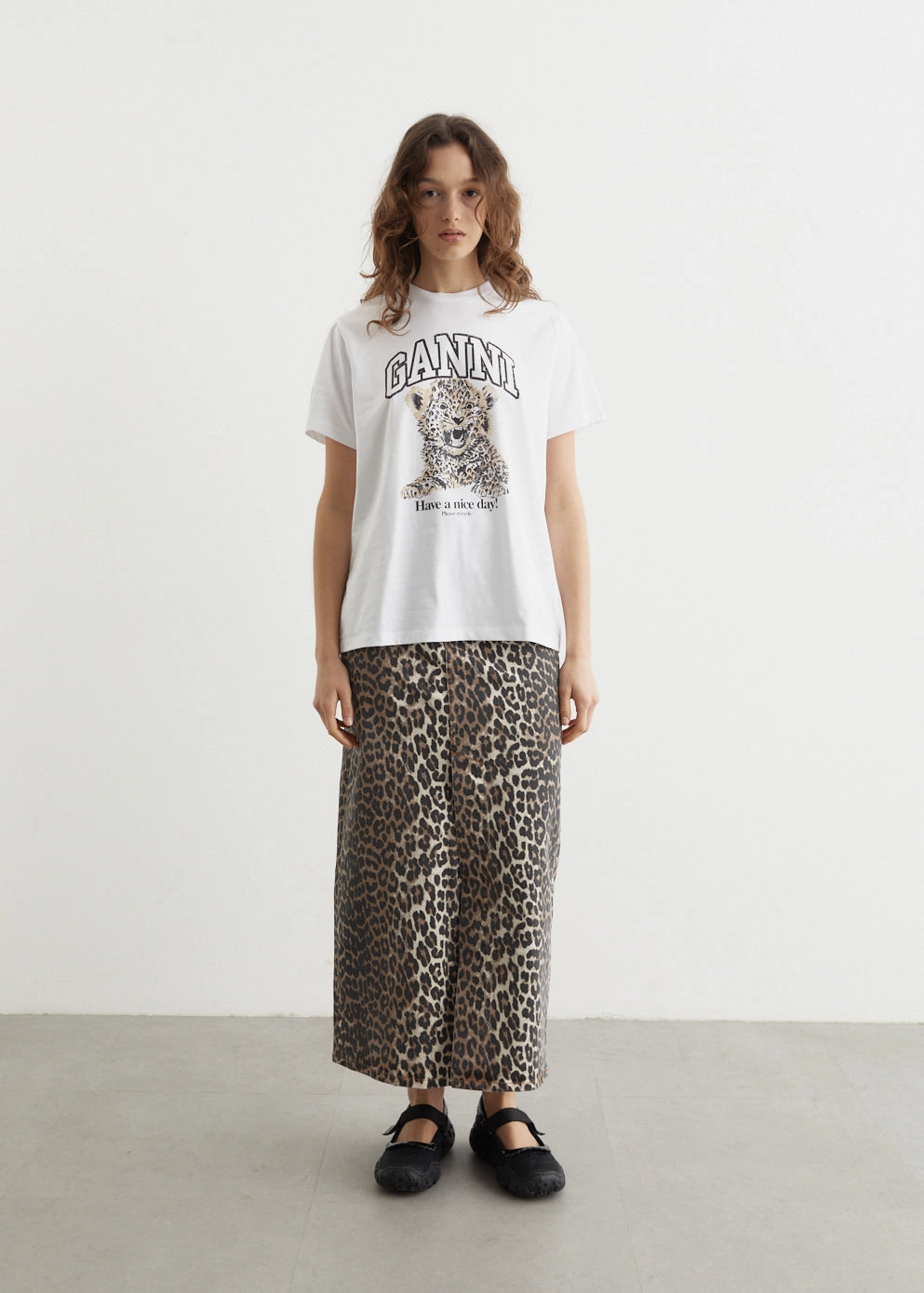 Print Denim Maxi Slit Skirt Texture Play