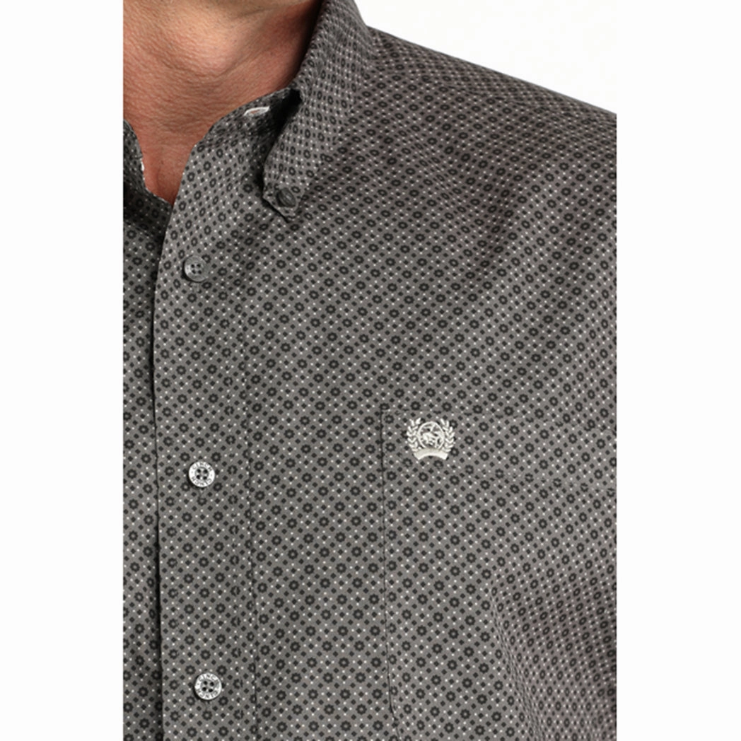 Cinch Men's Gray Geometric Print Long Sleeve Shirt Airflow Ventilation System Relaxed Comfort