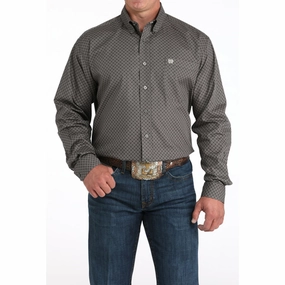 Cinch Men's Gray Geometric Print Long Sleeve Shirt UV Protective Coating