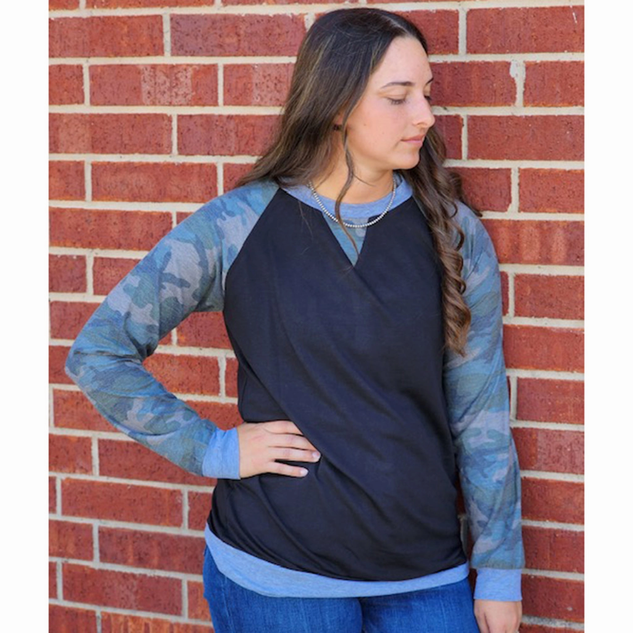 Fleece Pullover Camo Raglan Long Sleeve Tee