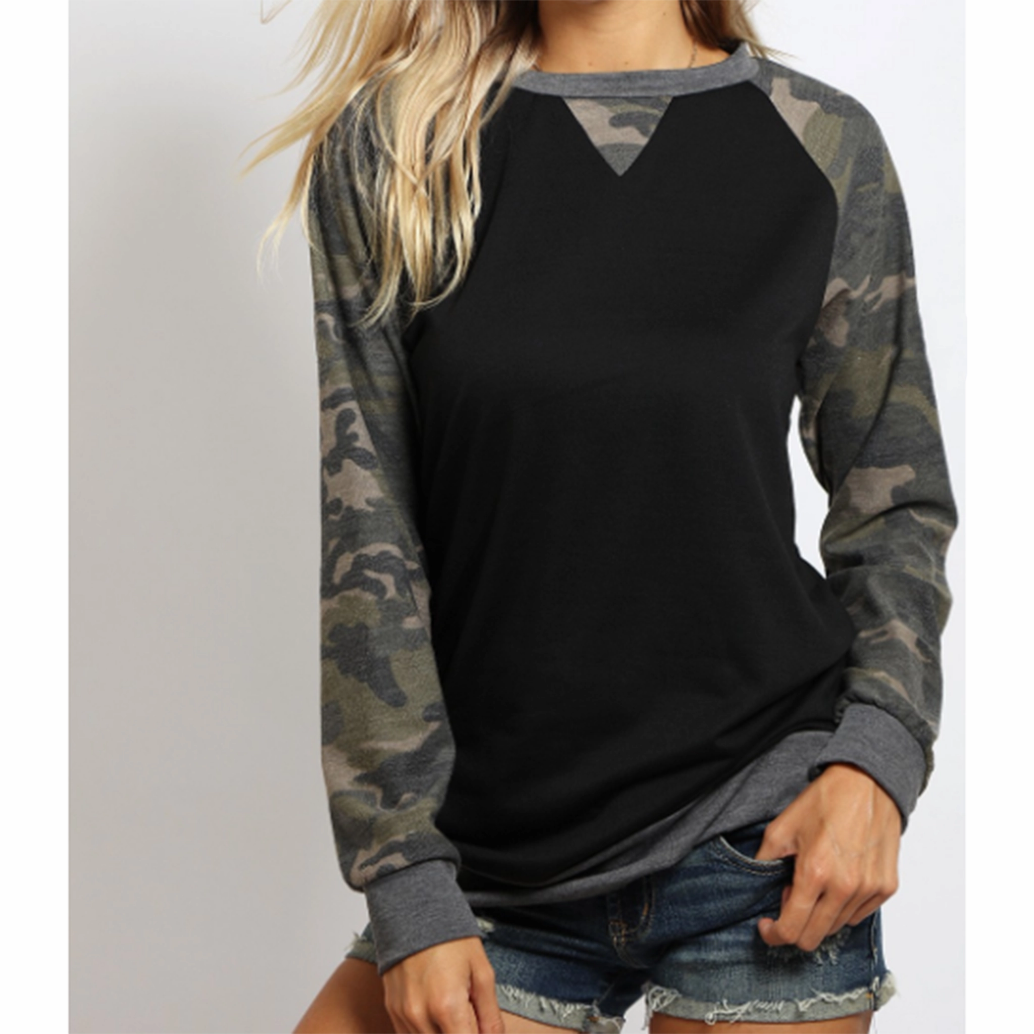LongWearingComfort NoSlip Grip Camo Raglan Long Sleeve Tee