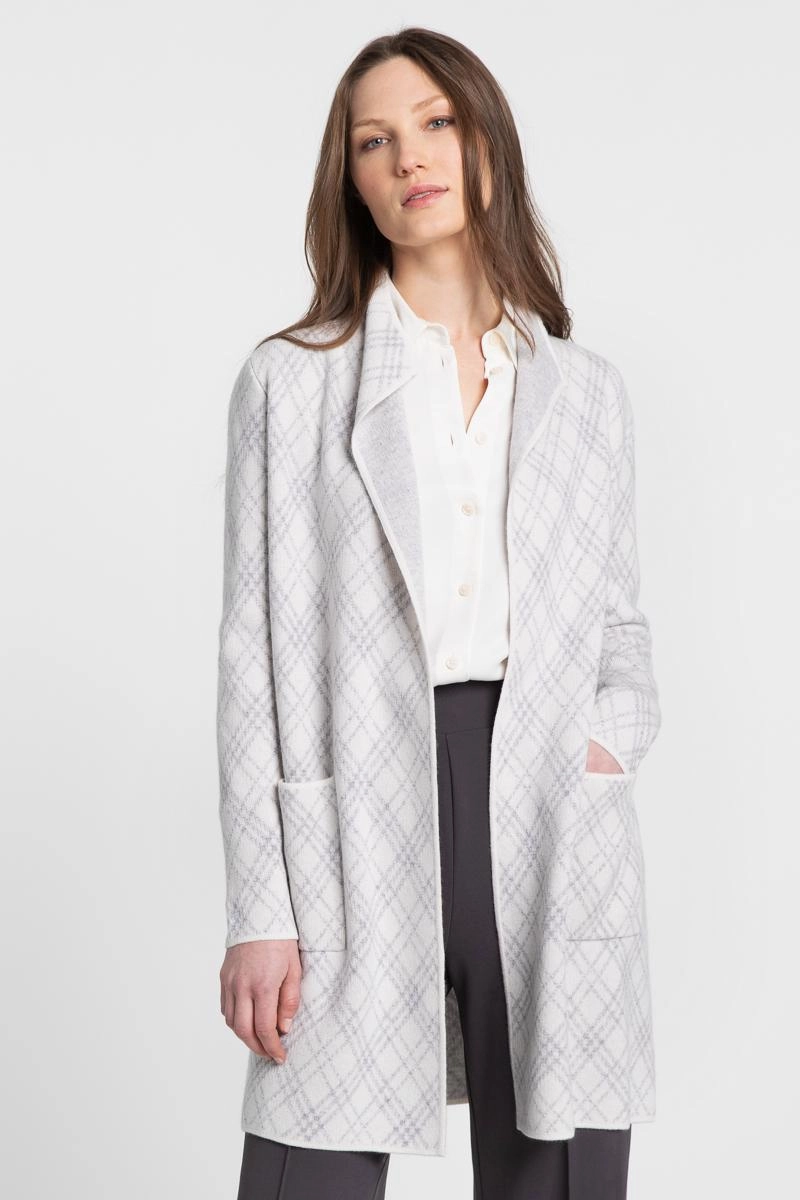 Soft Knit Piece Bias Plaid Cardigan