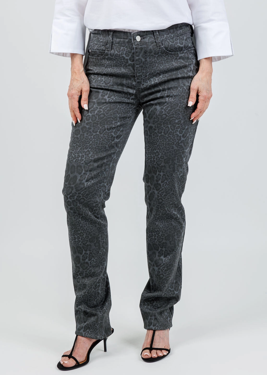Dream Straight Jeans 32" - Light Grey Leopard Thermal Regulating Fabric Easy Fit Design
