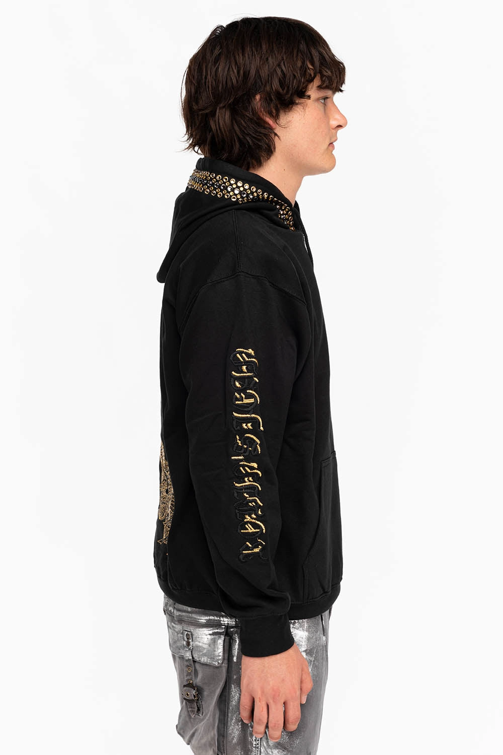 Lightweight Comfort Thermal regulation DRESSED UP PULLOVER HOODIE WITH CRYSTALS IN BLACK
