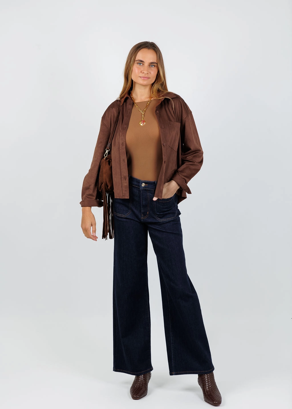 Sleeveless Tee VentilatedBackPanel Driane Faux Suede Shirt - Brown High Density Weave