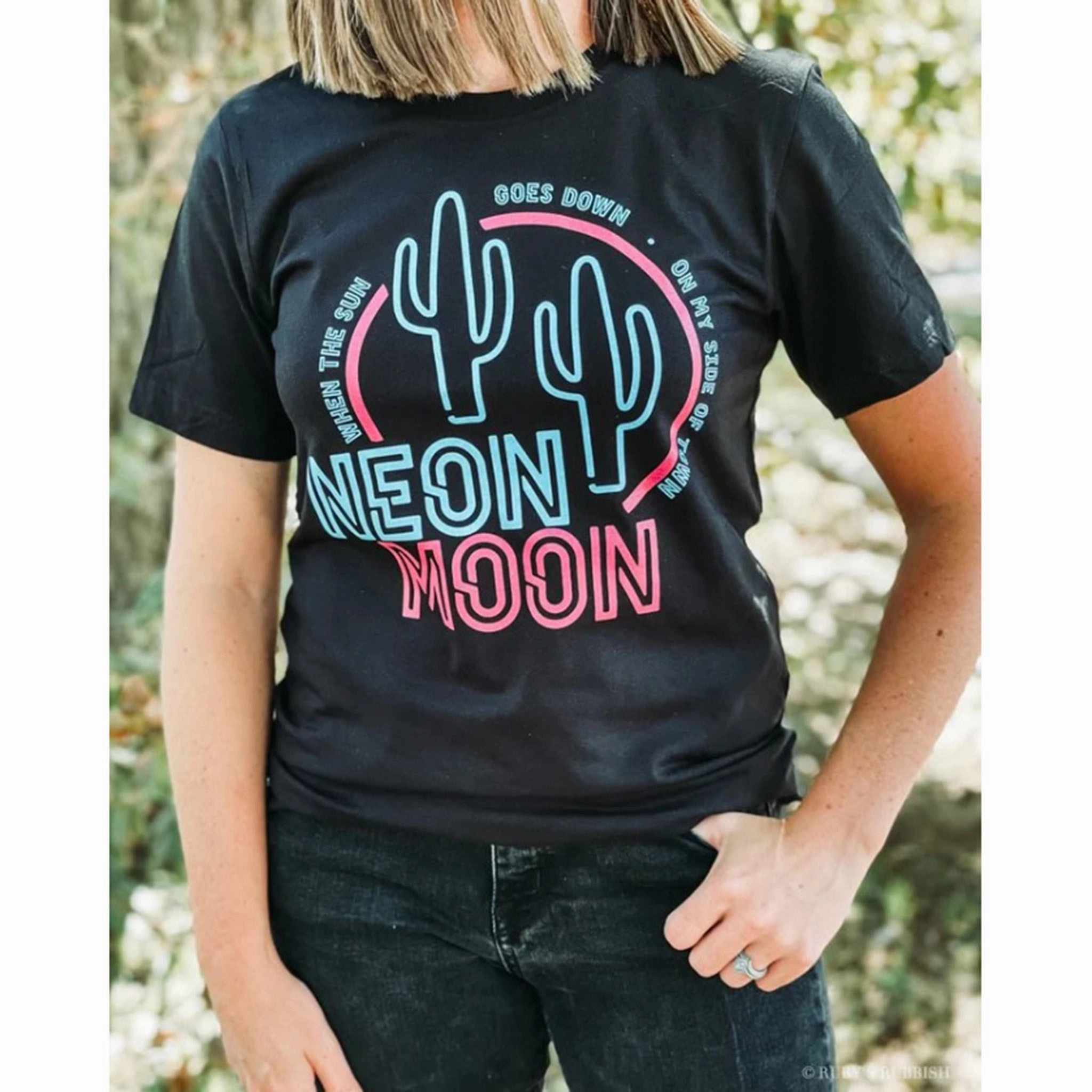 Layered Sleeve Ruby's Rubbish Women's Neon Moon Black Tee