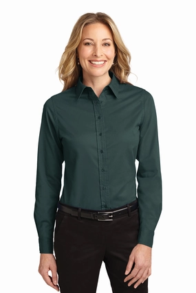 Women's Solid Dark Green Long Sleeve Shirt Snag Resistant Fabric
