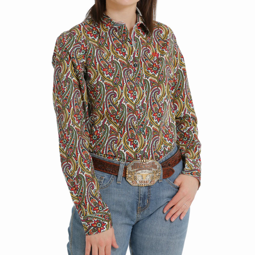 Hybrid Fabric Blend Antimicrobial Finish Cinch Women's Multi Color Paisley L/S
