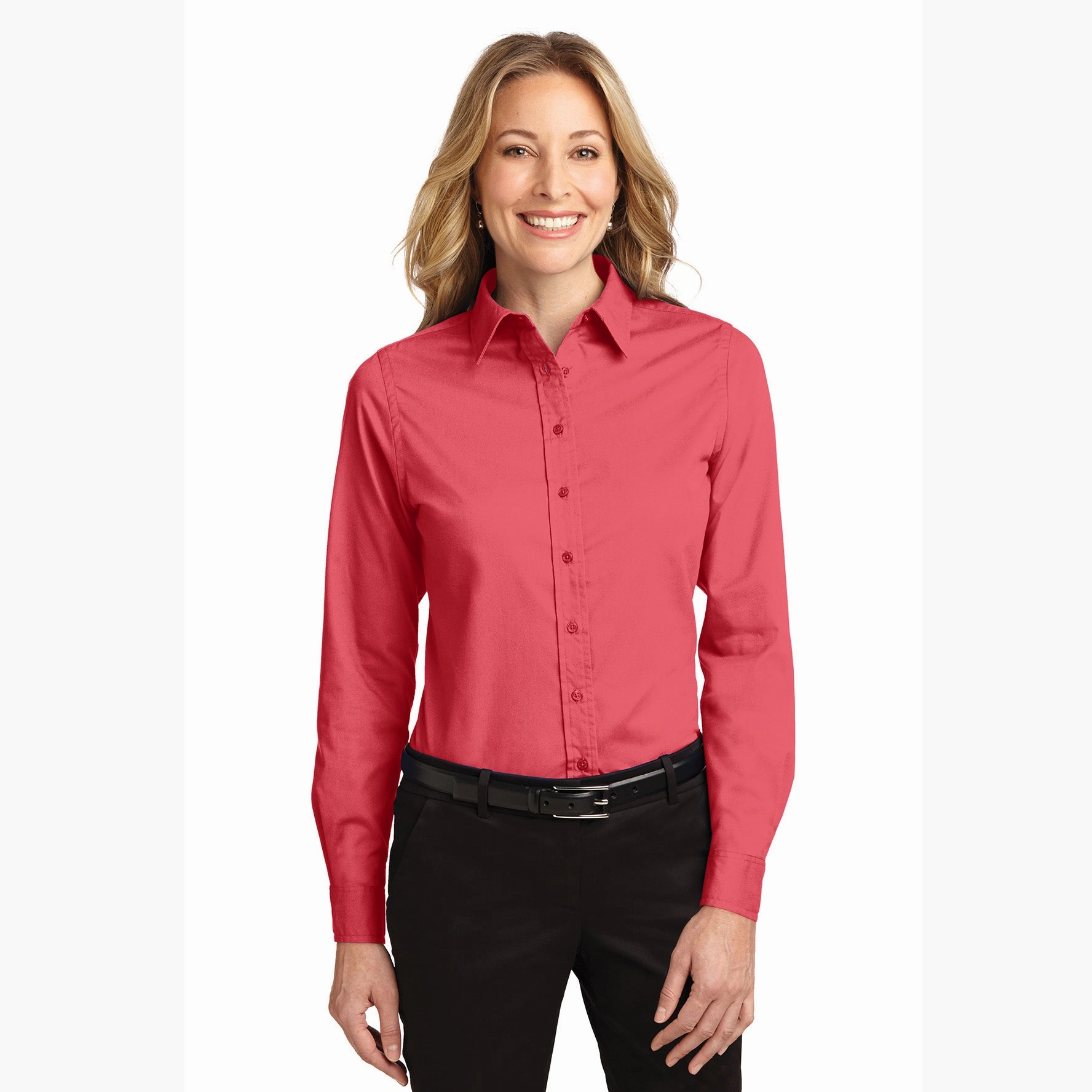 Soft Blended Fabric Cool and Breezy Port Authority Women's Solid Hibiscus Long Sleeve Shirt