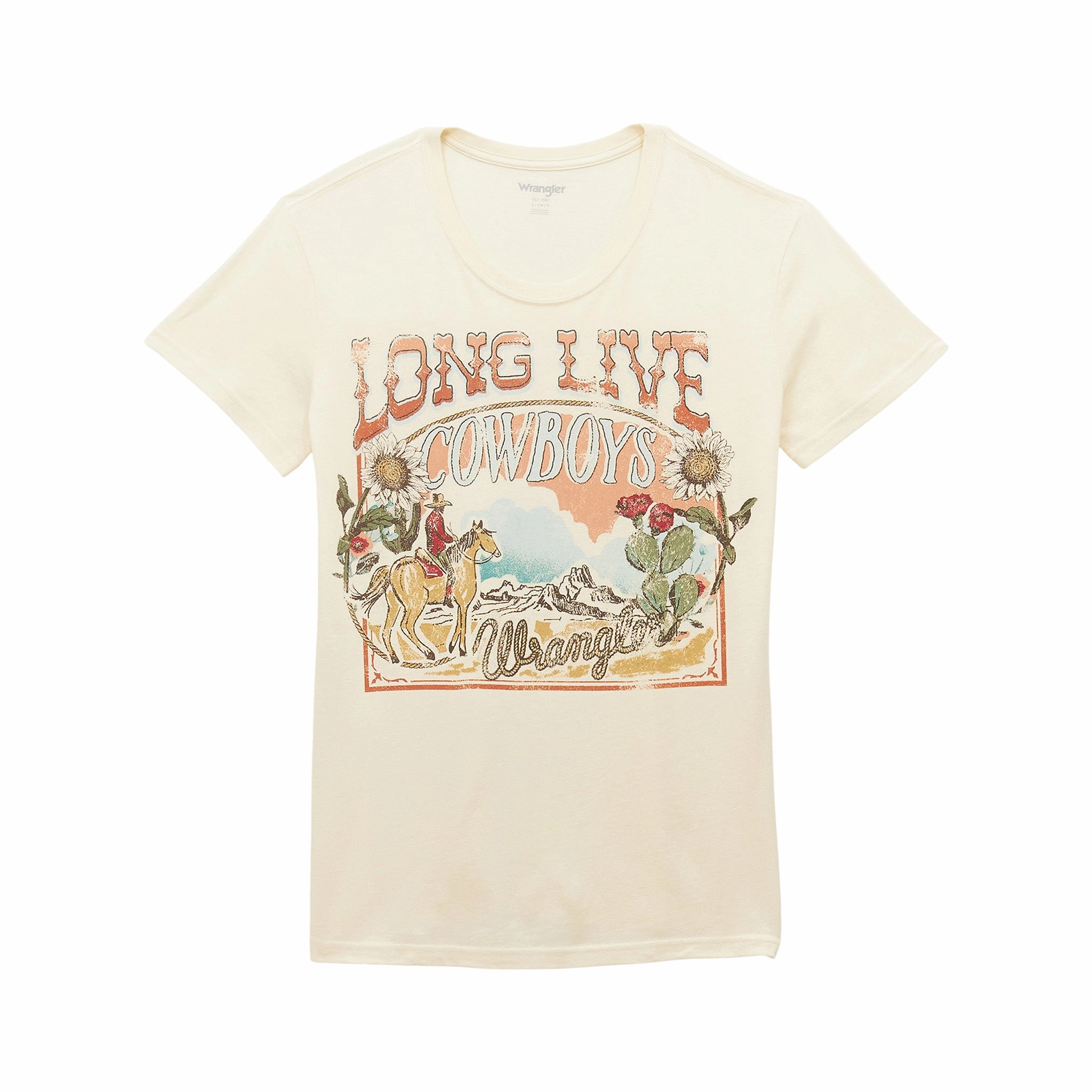 Wrangler Women's Long Live Cowboys Graphic T-Shirt SelfFabric Binding SlimFit
