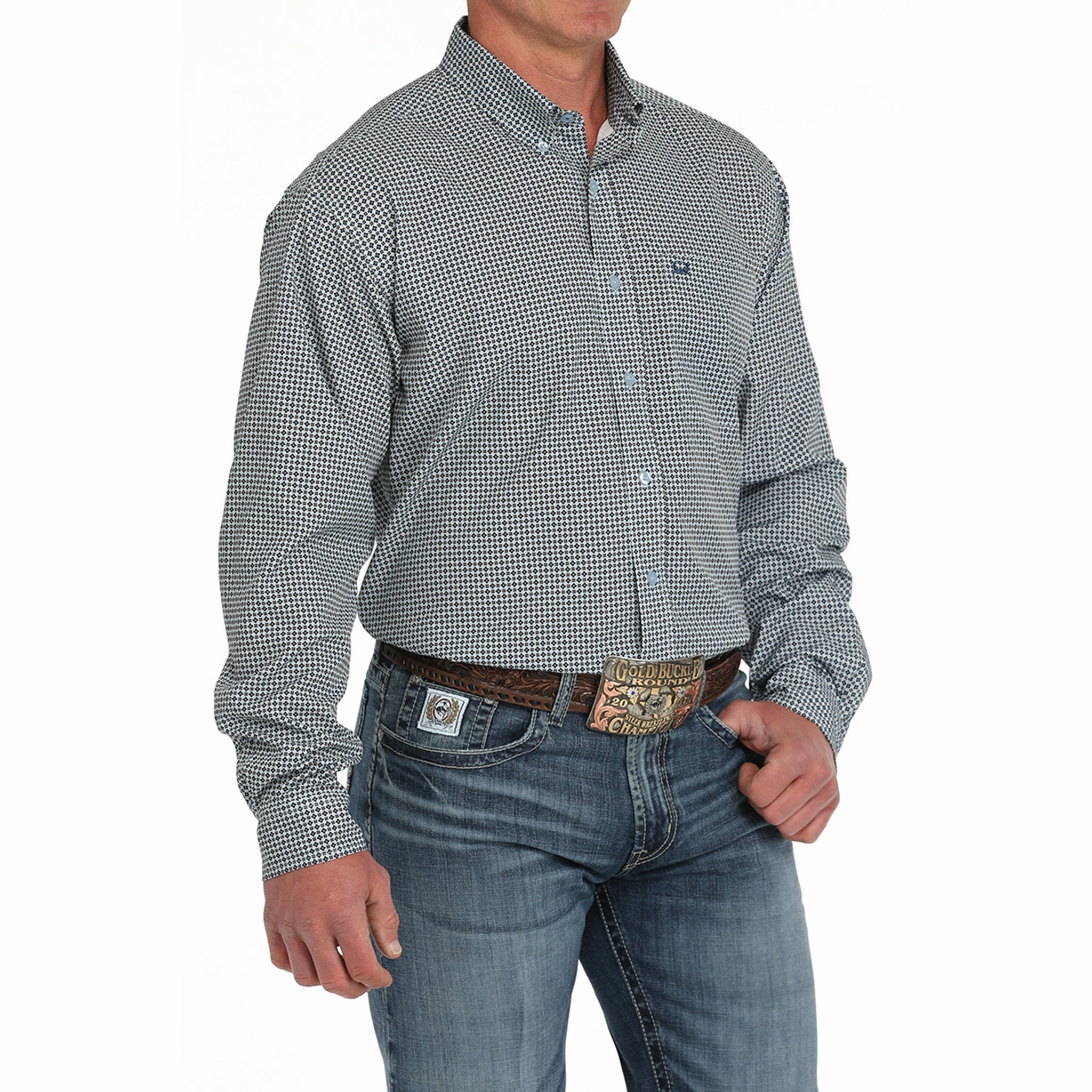 Cinch Men's Blue Diamond Arenaflex Long Sleeve Shirt Pure Cotton