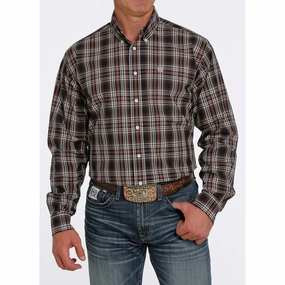 Cinch Men's Brown/Cream Plaid Shirt Checkered Look