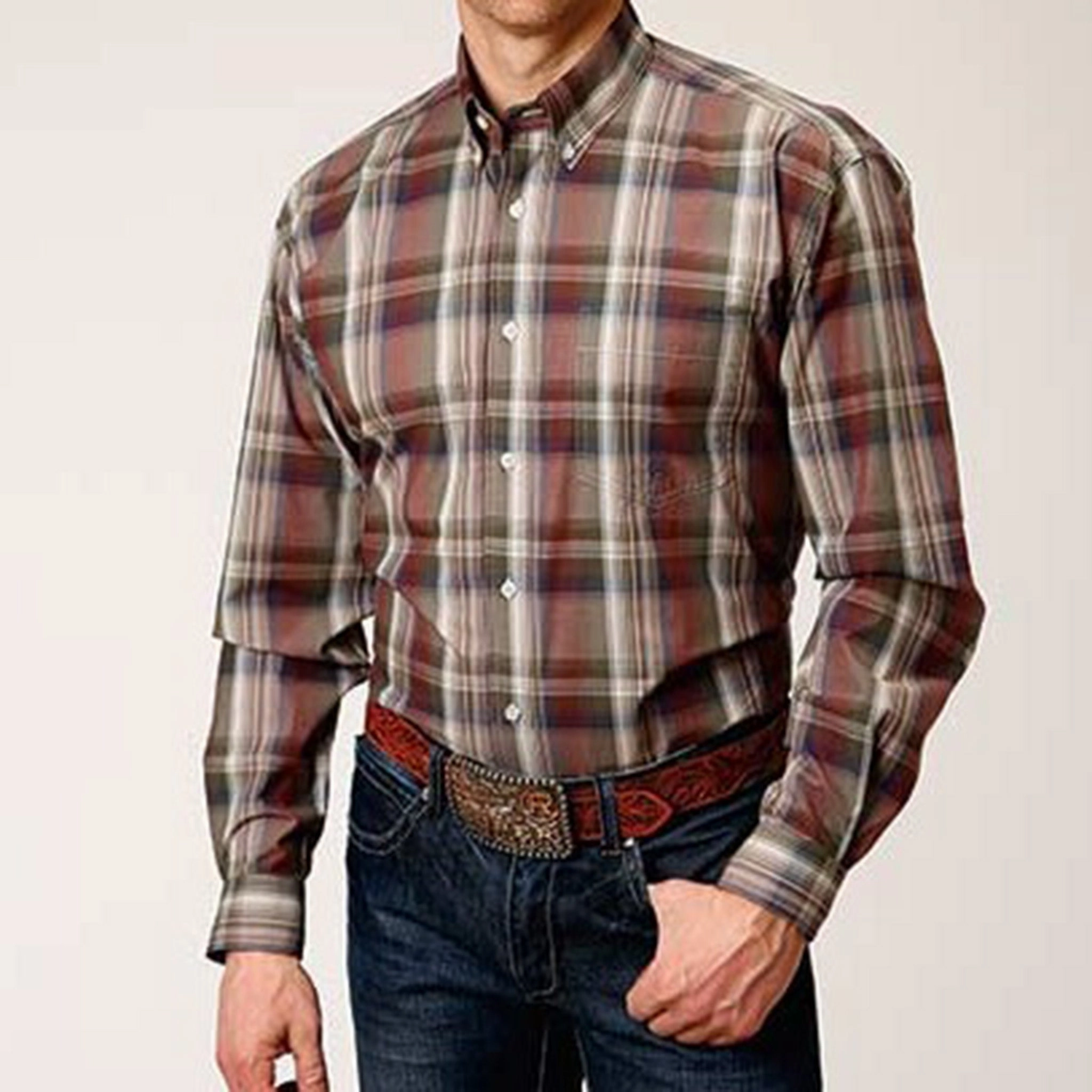 Roper Men's Redwood Plaid Shirt Casual Elegance