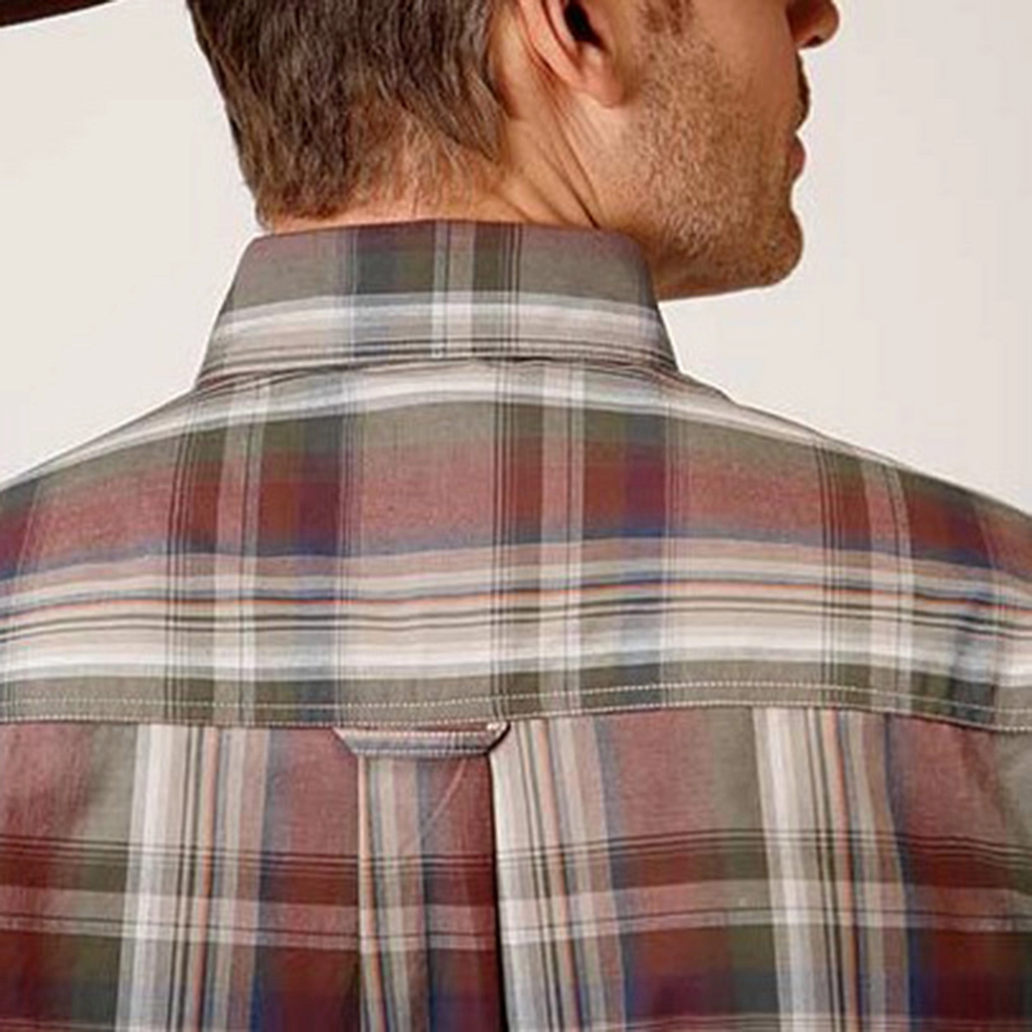 Anti Pilling Finish V-Neck Roper Men's Redwood Plaid Shirt