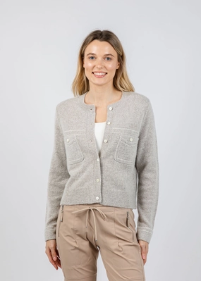 Wool/Cashmere Cardigan With Contrast Stitching - Hazel Microfiber Insulation Versatile Layer
