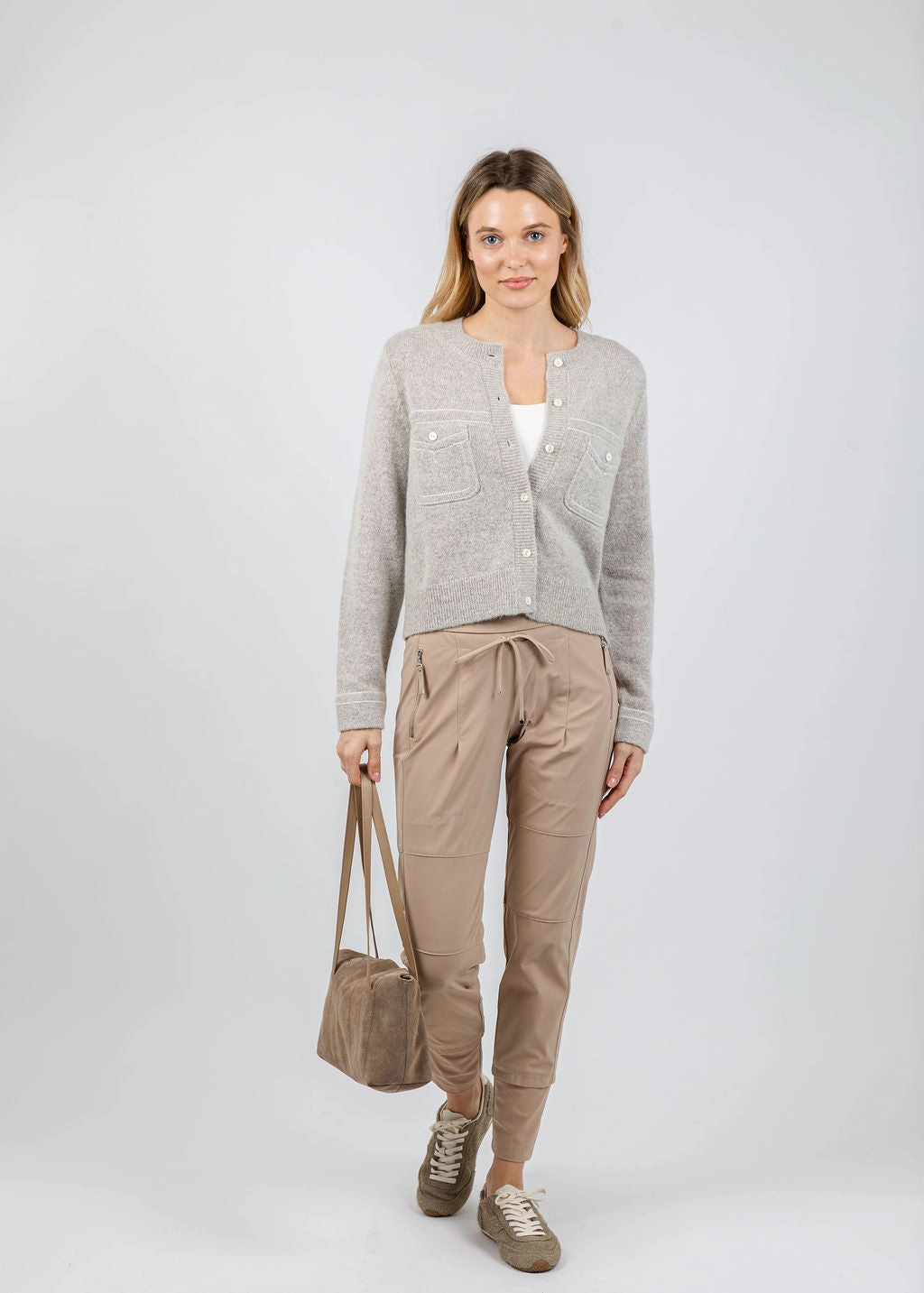 Wool/Cashmere Cardigan With Contrast Stitching - Hazel Soft Layering Timeless Appeal