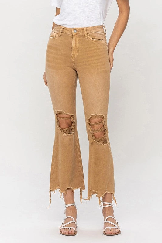 Weekend Style Smooth Travel Outfit Professional Wear Vintage High Rise Crop Flare Jeans