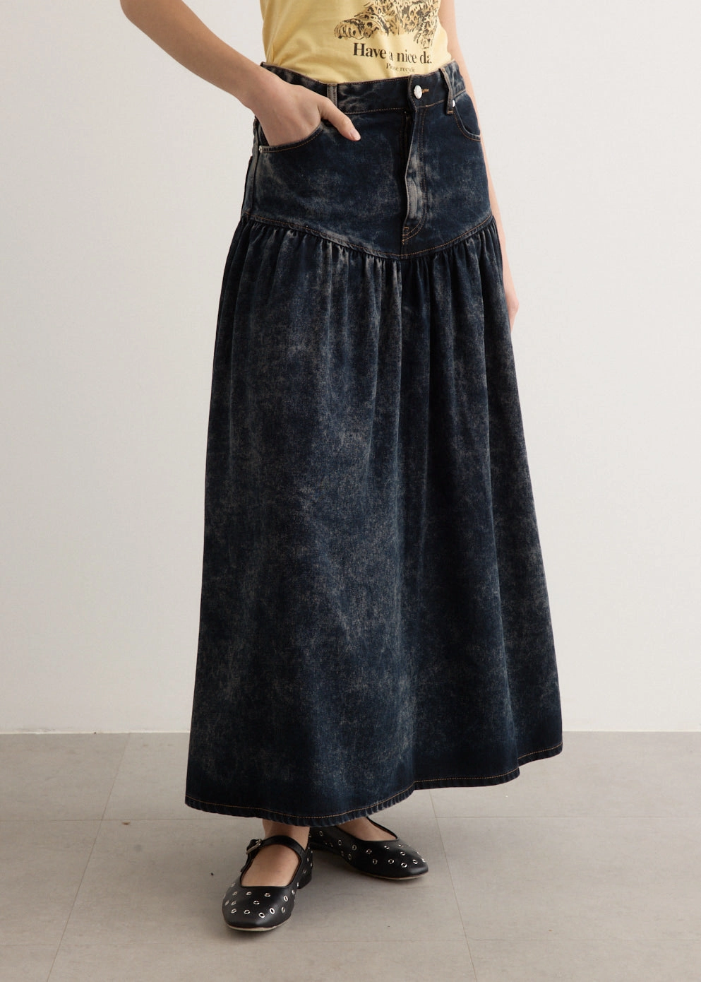 Light Denim Long Skirt Simple Comfort