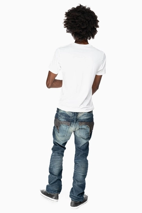 KILLER FLAP MENS SKINNY JEAN IN ALBANY DARK  FULLY EMBELLISHED WITH SMOKY TOPAZ CRYSTALS Stretch Soft