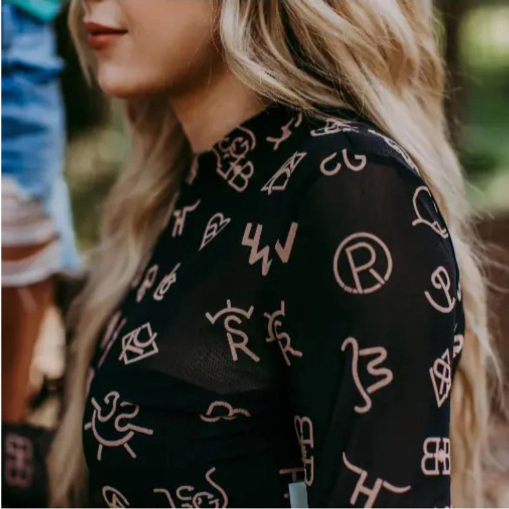 Breathable Tank Women's Black & Brown Cattle Brands Mesh Long Sleeve