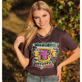 Athletic Look Moisture Control Technology Callie's Neon Aztec Tee