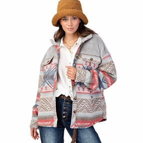 Easel Women's Aztec Button Down Shacket Taped Seams Thick Insulation