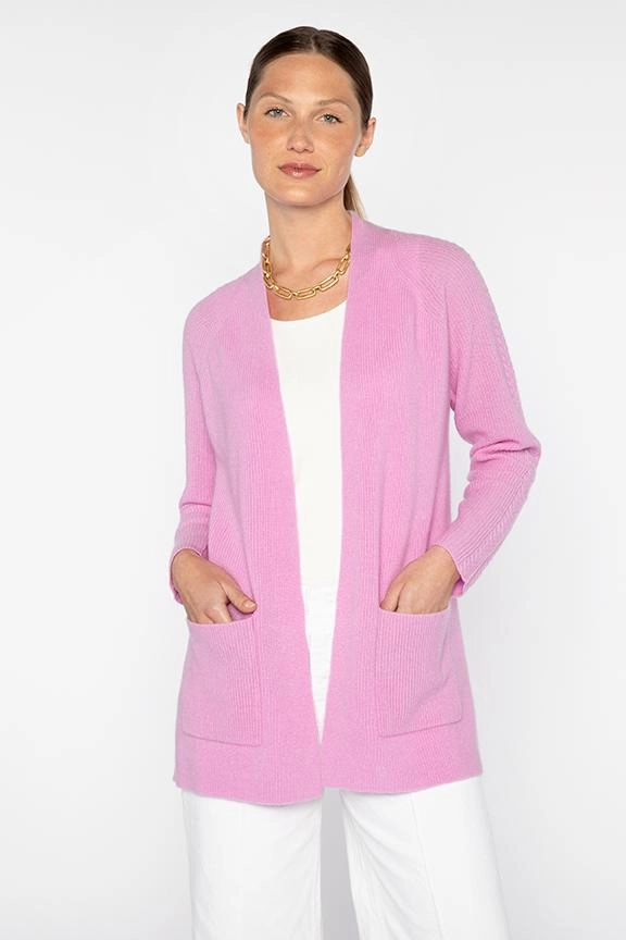 Easy Cable Detail Cardigan Flex Knit Ribbing Colorfast Technology