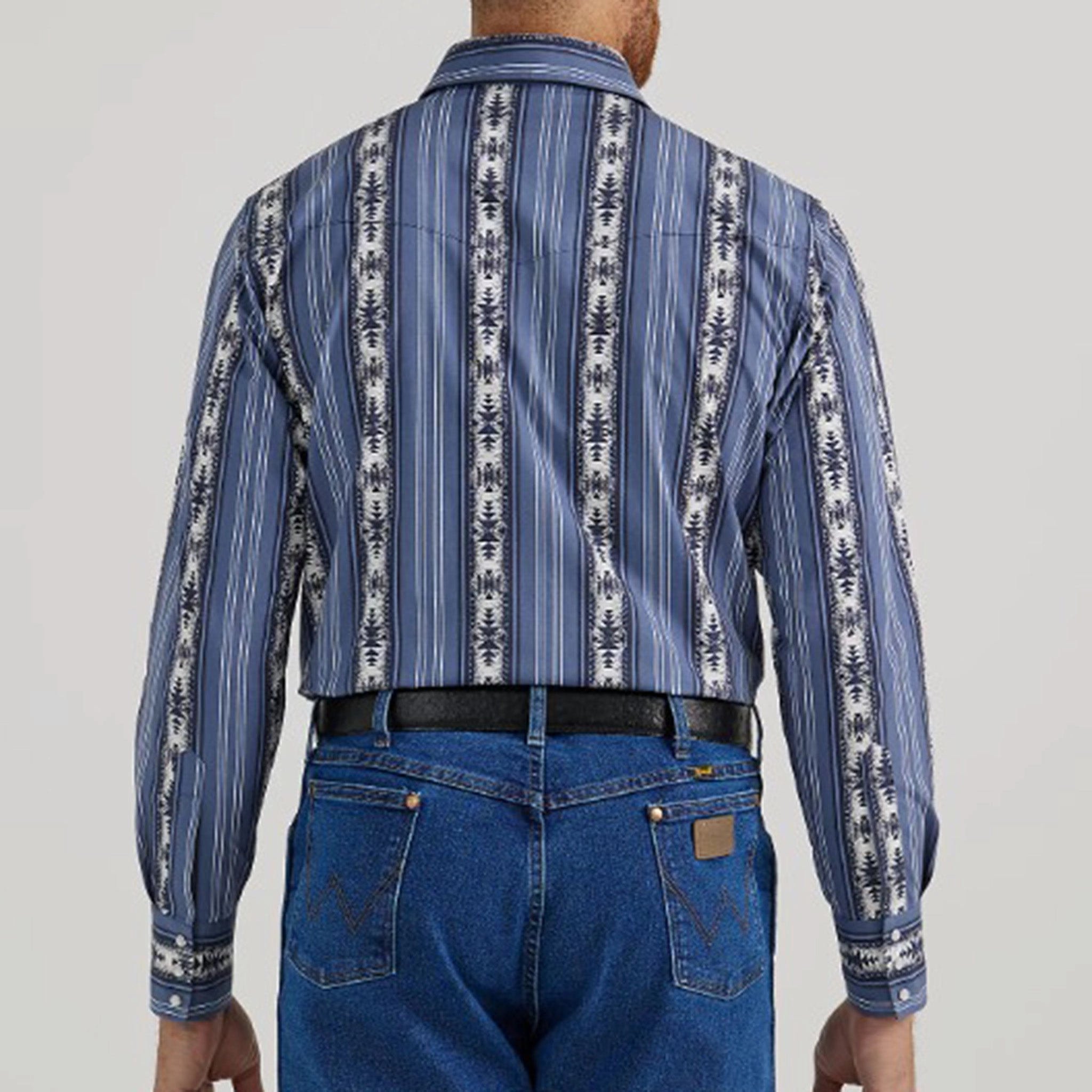 Trendy Look Active Design Wrangler Men's Blue Aztec Stripe Long Sleeve