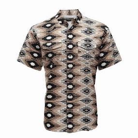 Seasonal Essential Hooey "Sol" Brown with White & Black Aztec Short Sleeve Shirt