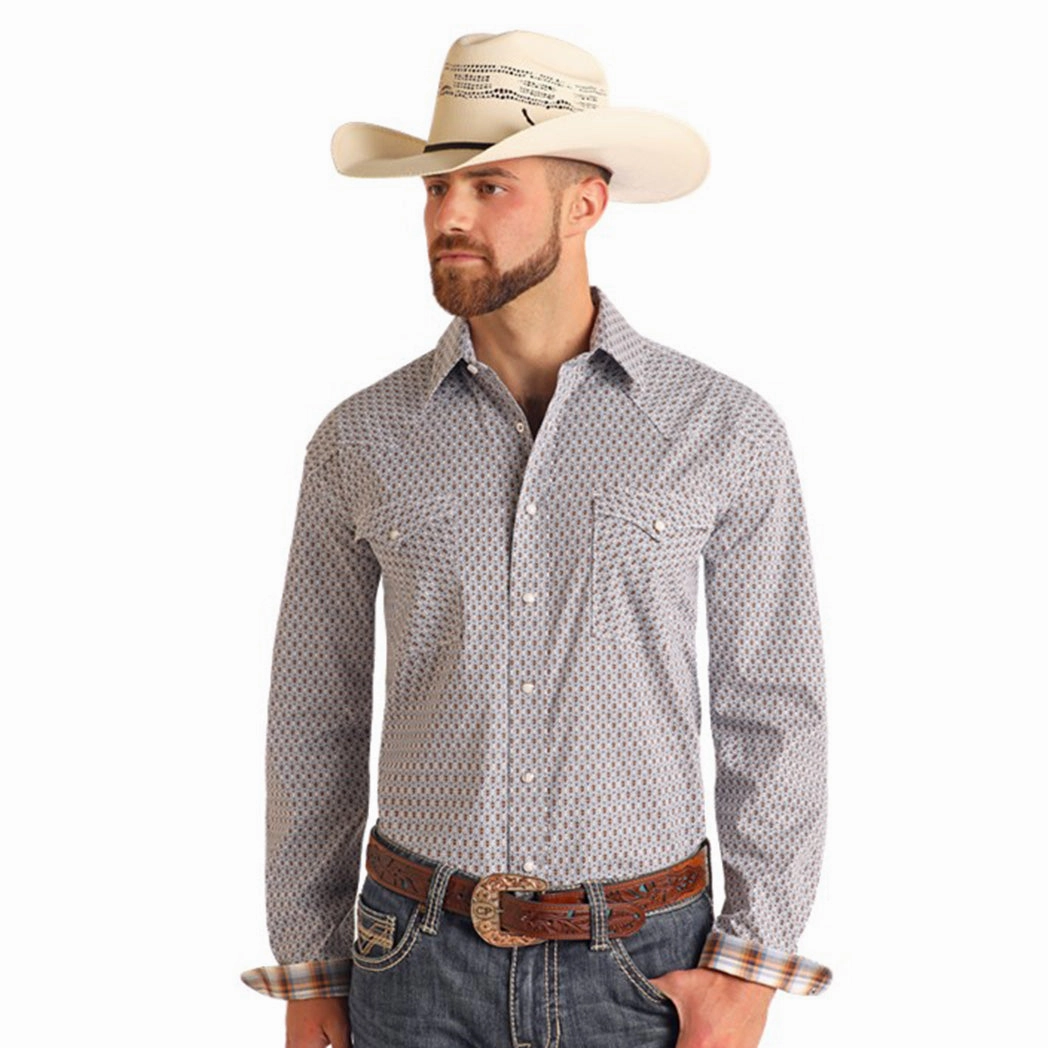 Panhandle Men's Blue & Red Geo Print Long Sleeve Abrasion Resistant Edges Premium Style