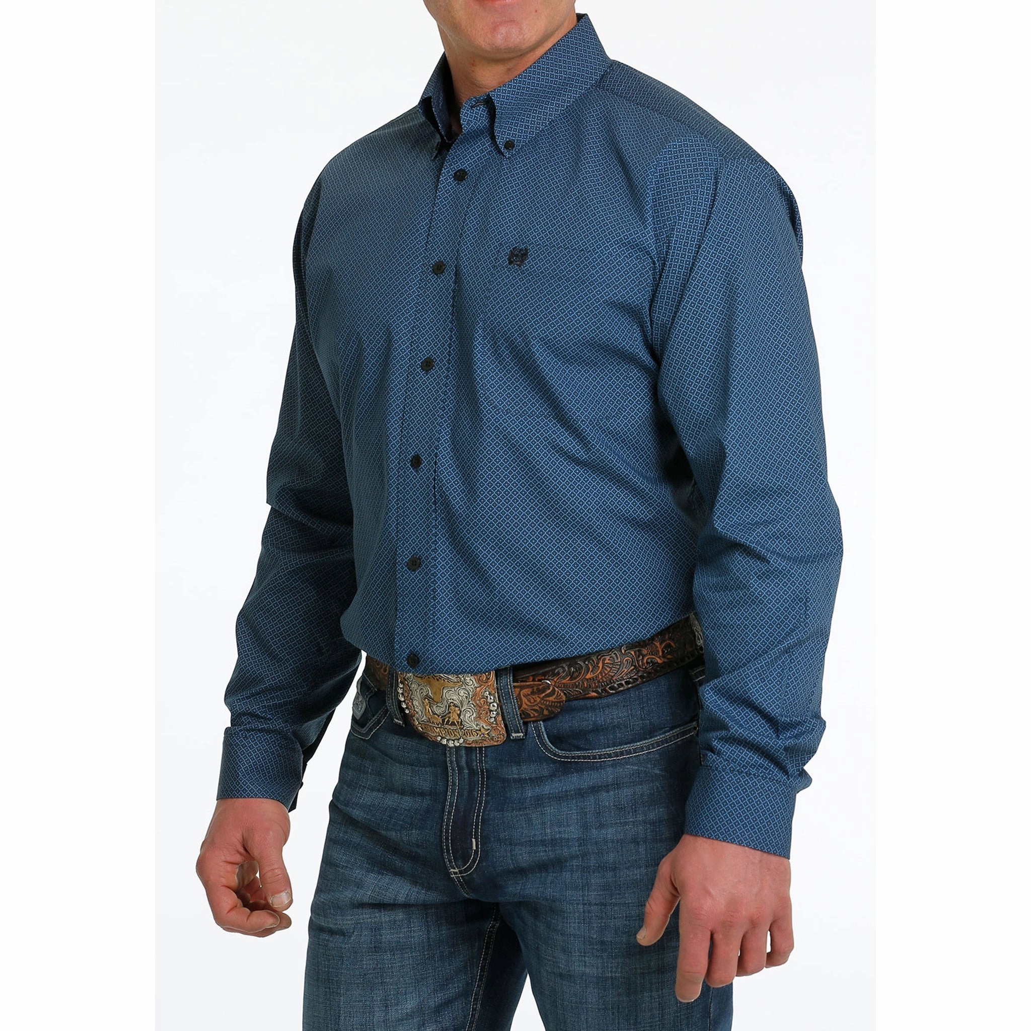 Cinch Men's Blue Geometric Print Shirt Spring Break