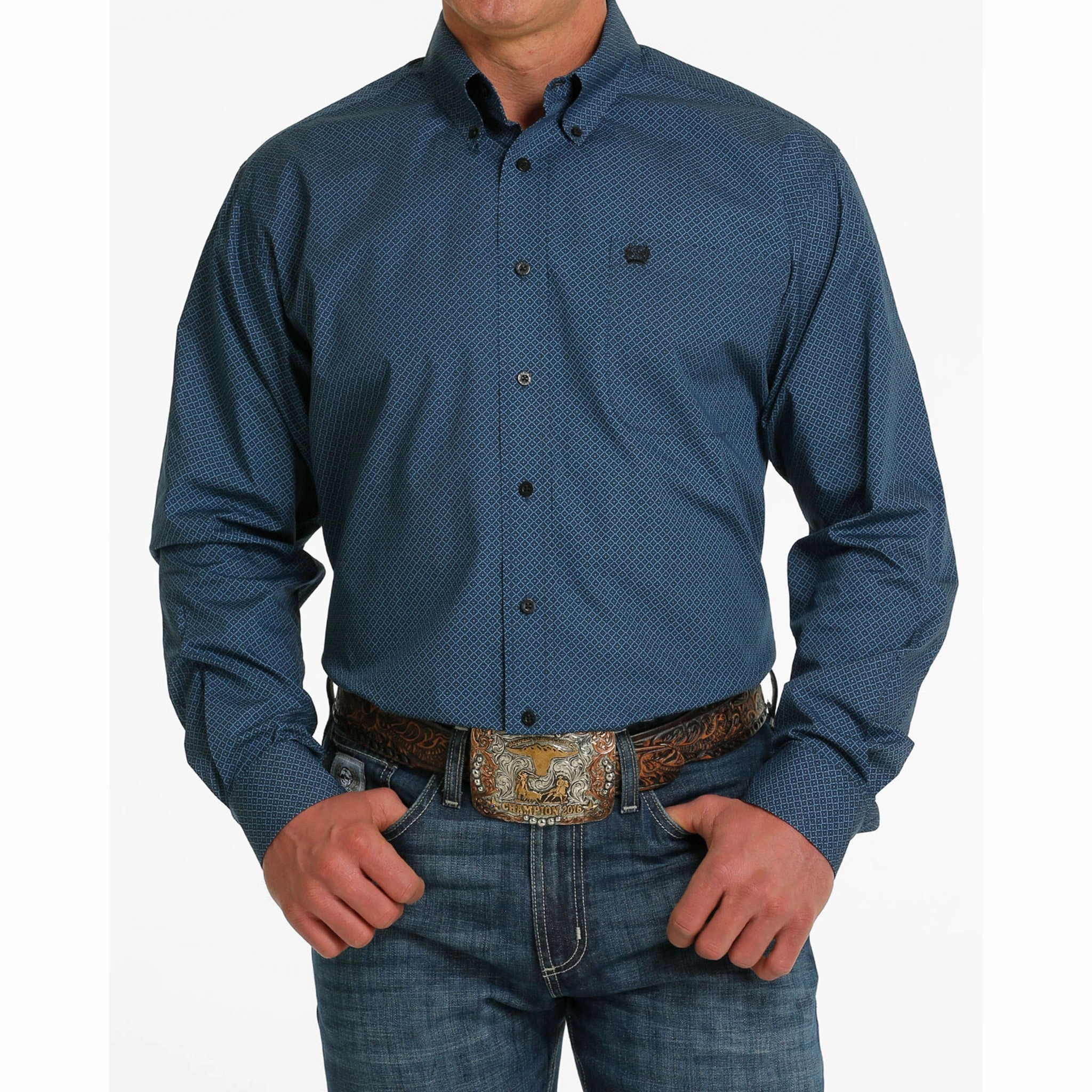 Cinch Men's Blue Geometric Print Shirt Work Appropriate