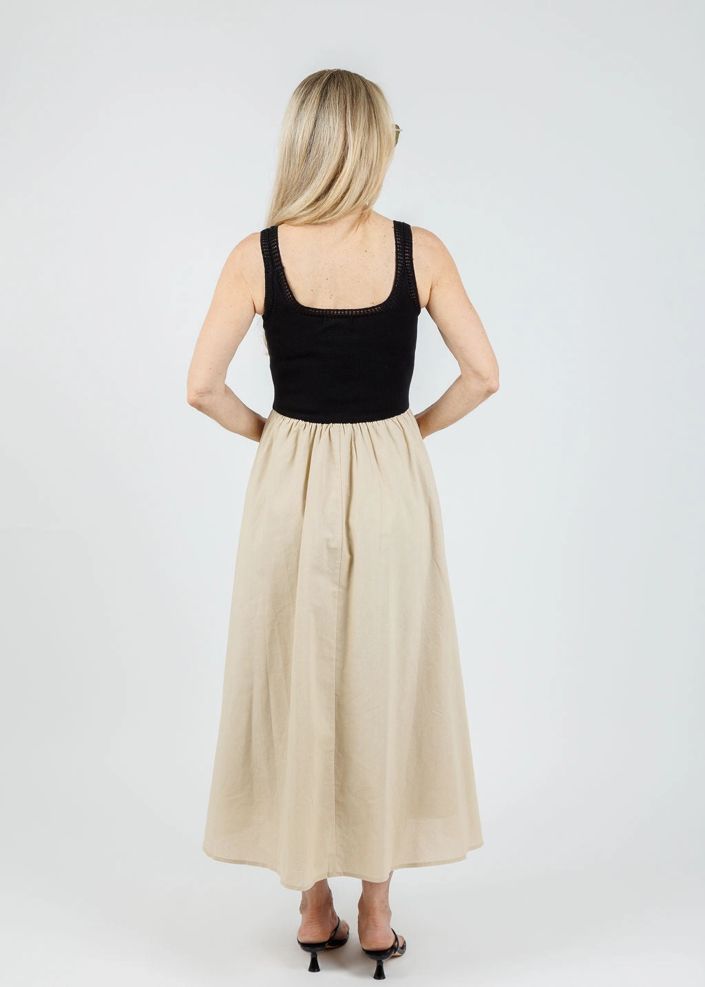 Fashion Layers Leah Square Neck Crochet Top Mixed Dress - Natural