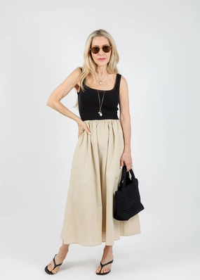 Leah Square Neck Crochet Top Mixed Dress - Natural Classic Mood