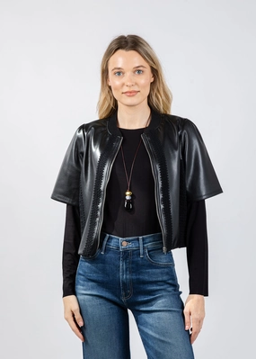 Reflective Accent Trim LightReflectiveTrim Echo Vegan Crochet Zip Jacket - Black UV Protective Fabric