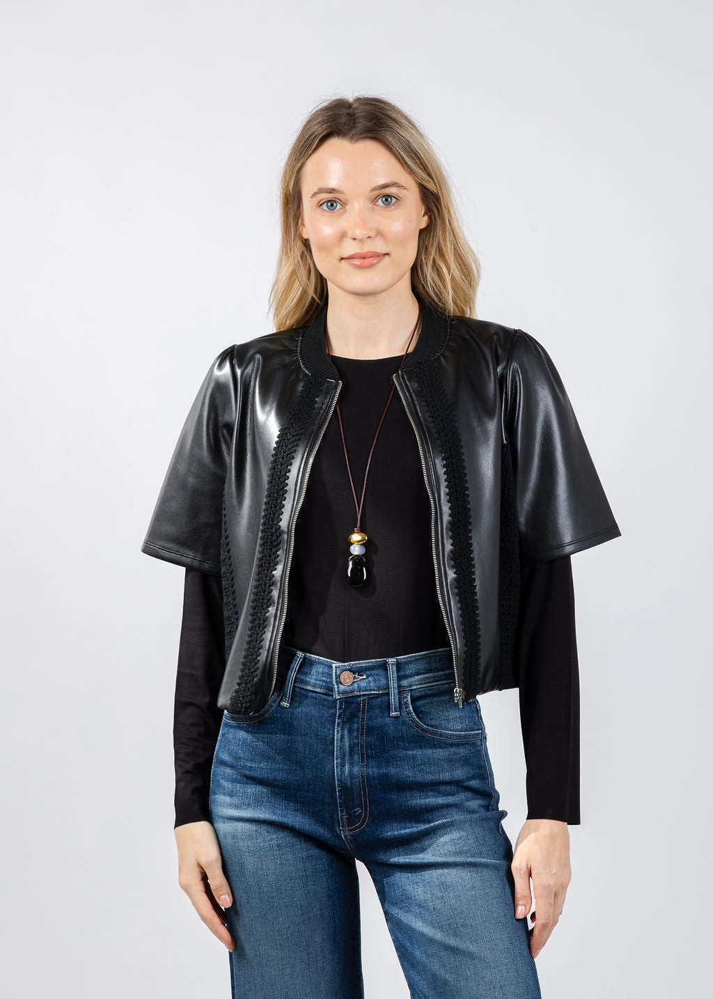 Reflective Accent Trim LightReflectiveTrim Echo Vegan Crochet Zip Jacket - Black UV Protective Fabric