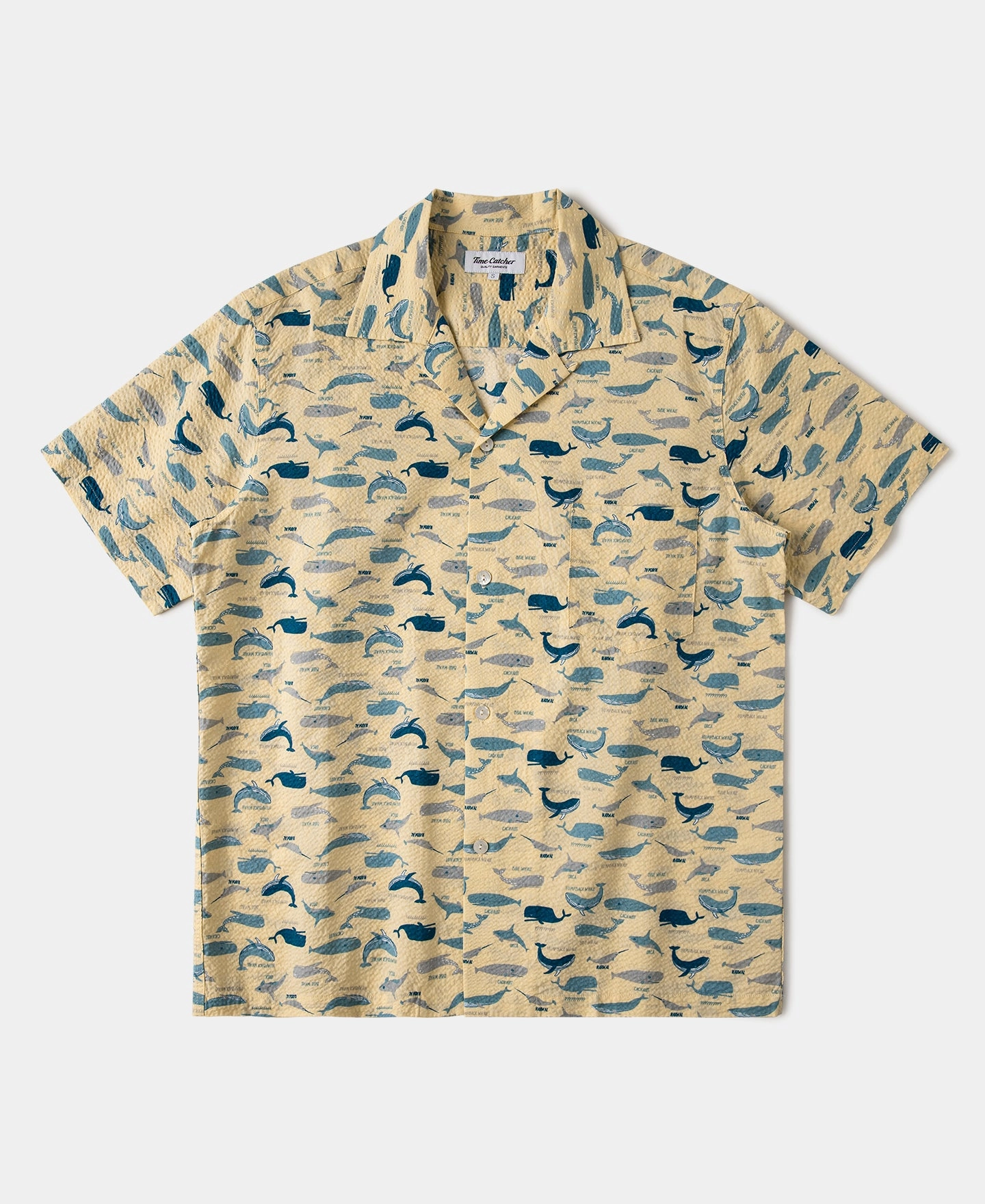 Marine Life Printed Seersucker Short Sleeve Camp Shirt - Light Yellow Eco friendly materials Seamless construction