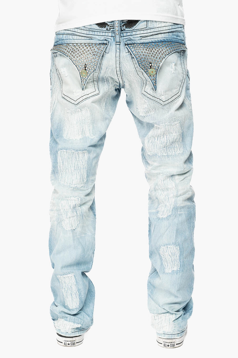 ROBIN'S LIMITED EDITION REPAIRED JEANS IN 5D LIGHT BLUE WASH WITH CLEAR DIAMOND CRYSTALS Day Wear